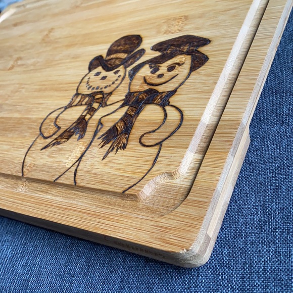 Adorable Woodburned Snowman Couple Cutting board charcuterie - Picture 3 of 5